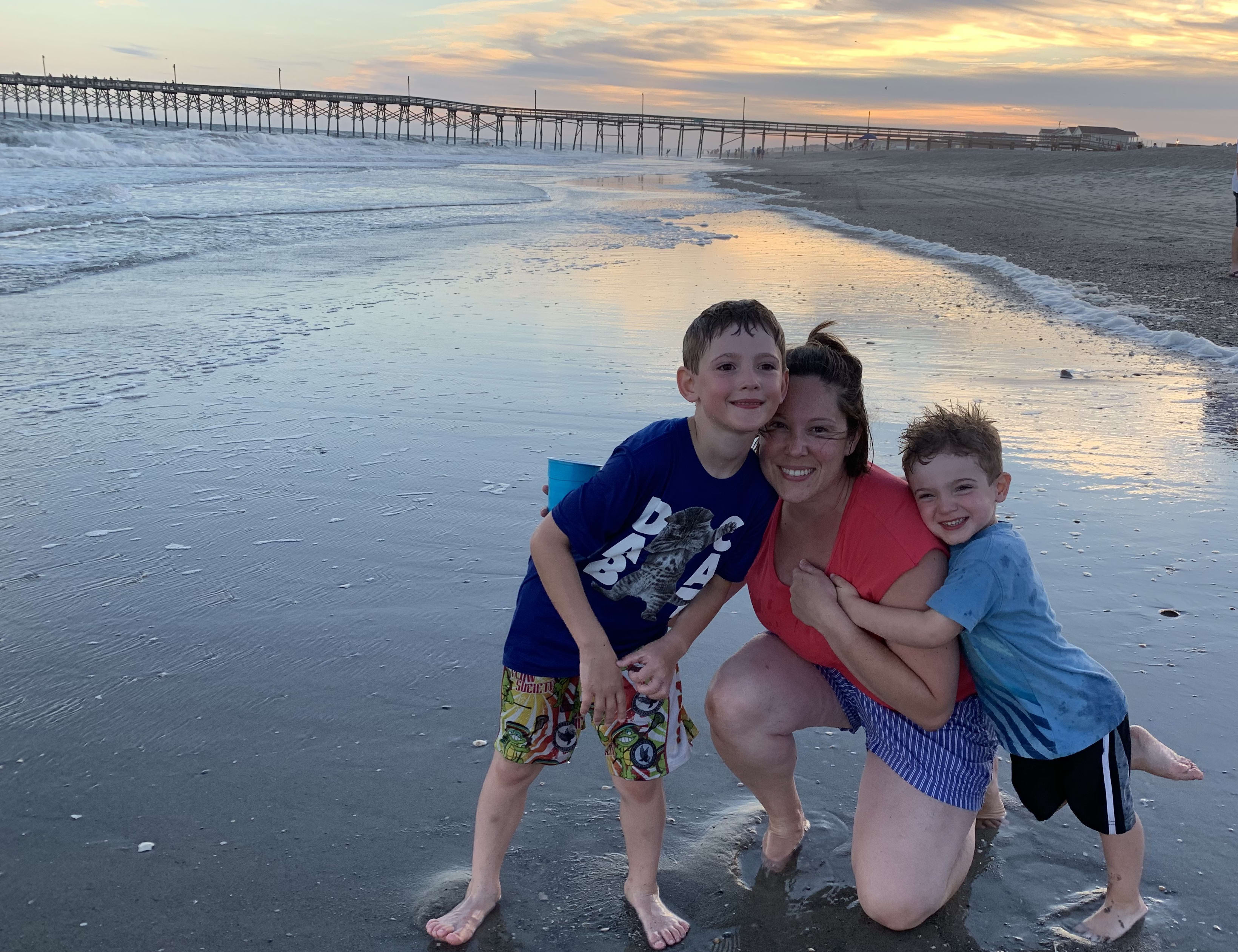 Mom and two sons on Holden Beach