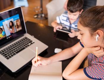 kids distance learning with laptop