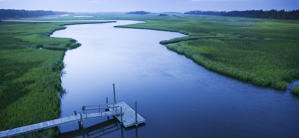 Bald Head Island dock along marsh Bald Head Island marsh
