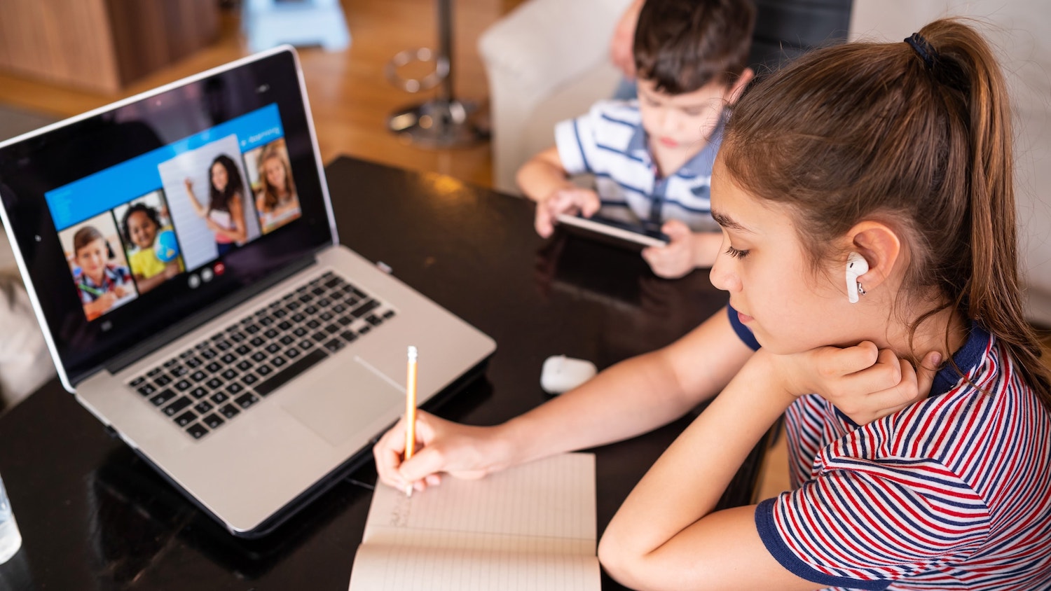 kids distance learning with laptop