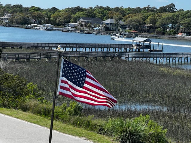 American Flag and Boat on the ICW at Holden Beach